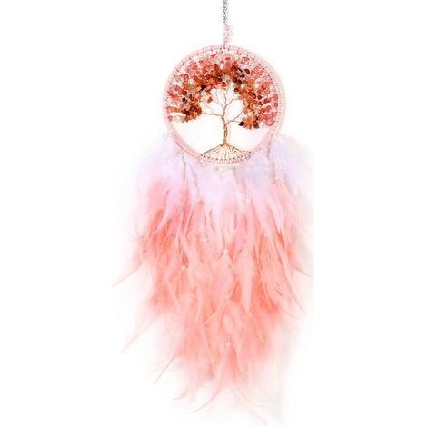 Attrape-rêves motif arbre de vie, attrape-rêves, grande plume faite à la main, décoration murale pour chambre à coucher, dortoir, décoration de maison-grand arbre rose (1/5)