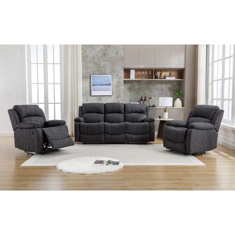 Manual Reclining Sofa Collection Sectional Couches Set Grey - 3+1+1 Seater Sofa Set (1/5)