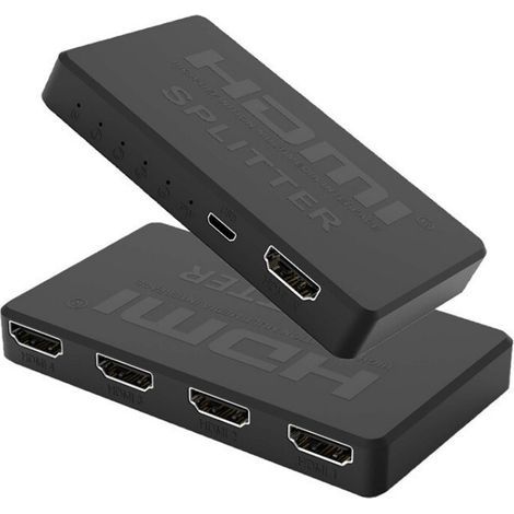 Répartiteur HDMI 1 en 4 pour dupliquer ou mirroir 1 source vers 4 écrans, splitter HDMI 4K compatible HDR. (1/5)