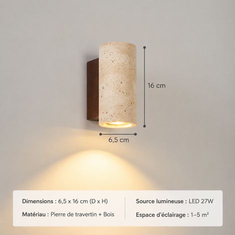 Applique murale ronde petit format en travertin jaune éclairage vers le bas lumière chaude 08 23 × 14 × 17 cm 2 g – Livraison gratuite