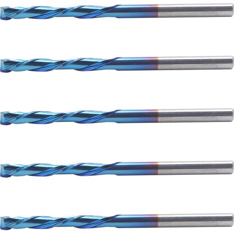 5-teiliger 2-Schneiden-Schaftfräser, blau nano-beschichteter Wolframstahl, für CNC-Bearbeitung, 3,175 x 22 x 55 mm