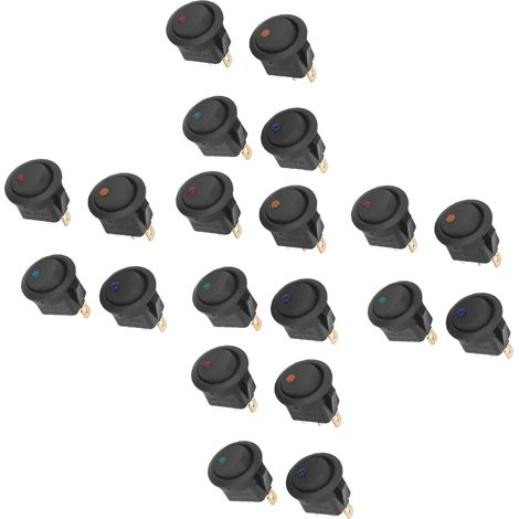Lot de 20 interrupteurs à bascule ronds 12 V avec voyant LED, 3 broches, 2 positions, SPST, bleu, vert, jaune, rouge (KCD1) (1/5)