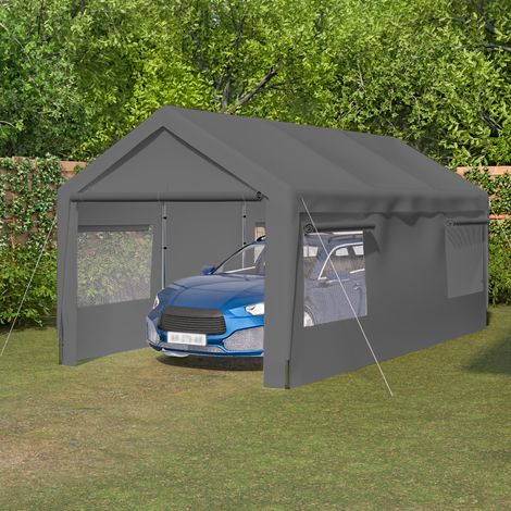 Carport 592x310x276 cm, con finestre apribili, pareti e tetto removibili, metallo grigio (1/5)