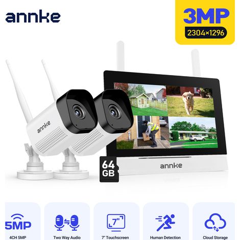 ANNKE Sistema di telecamere di sicurezza wireless da 3 MP con audio bidirezionale, rilevamento del movimento, scheda SD da 64 GB (1/5)