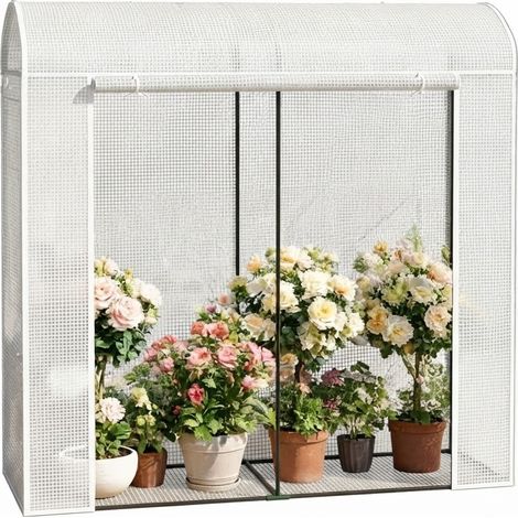 ELVMI Serra da Giardino con Finestre Avvolgibili e Porta con Cerniera, Tetto Curvo in Polietilene e Acciaio Bianco (1/5)
