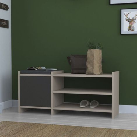 Banco con zapatero 100x44h cm con puerta y estantes gris tórtola y antracita - Sunno (1/5)