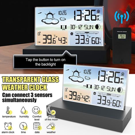 Drahtlose digitale Wetterstation für den Innen- und Außenbereich: Uhr, Thermometer und Hygrometer