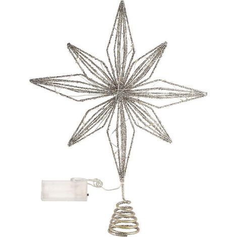 Étoile lumineuse LED à huit branches pour sapin de Noël, couleur or champagne. (1/5)