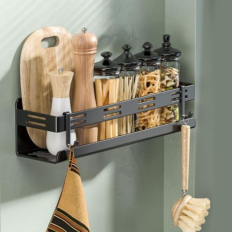 1 Étagère de salle de bain, Acier inoxydable, 2 Crochets, Sans perçage, Cuisine (1/5)