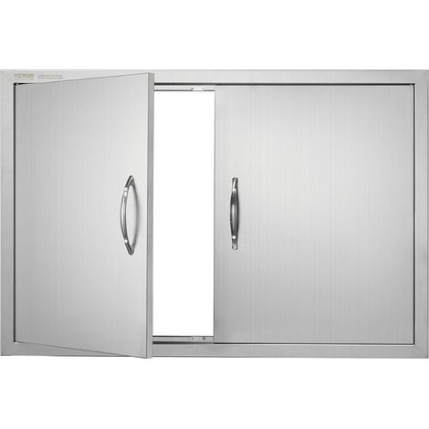 VEVOR Puerta de Acceso a Barbacoa 88,9 x 61 x 4,5 cm Puerta de Cocina Exterior Doble Puerta Empotrada de Acero Inoxidable con Manija para Isla de Barbacoa, Estación de Parrilla, Armario Exterior