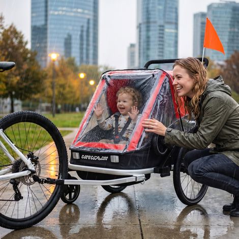 Remorque vélo enfant 2 places, pliable 2 en 1, avec siège et sangles réglables, rouge (1/5)