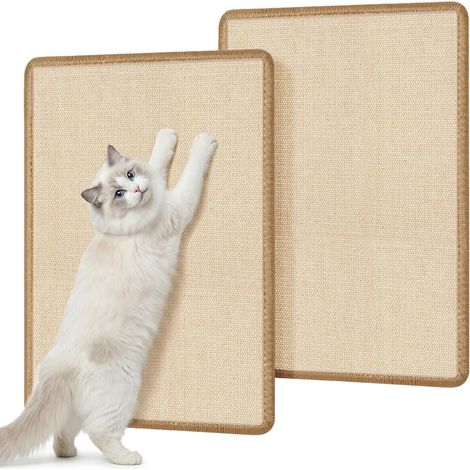 Lot de 2 Tapis Griffoir Chat Sisal 60x40cm, Tapis pour Chat Anti-Griffe, Protection Meubles & Canapé, Autocollant Antidérapant Grand Format, Alternative Durable au Carton, Beige (1/5)