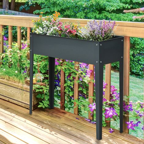 Jardinière sur pieds 100x30x80 cm métal gris OKMYHOME (1/4)