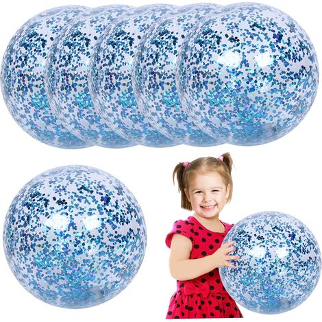 Blaue Strandbälle, 6 Stück, Glitzer-Wasserball mit Inflator, 61 cm, aufblasbare Bälle, Pool mit funkelndem Konfetti, Pool-Spielzeug für Sommerpartys (1/5)