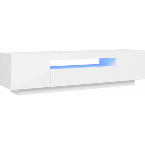 Meuble TV avec lumières LED, Étagère TV, Meuble de Salon, Blanc 160x35x40 cm OIB6560E (1/5)