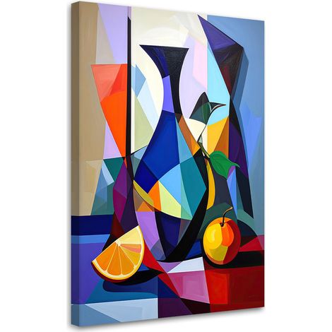 Stampe su Tela, Natura morta cubista con frutta e vaso geometrico - 60x90 (1/2)
