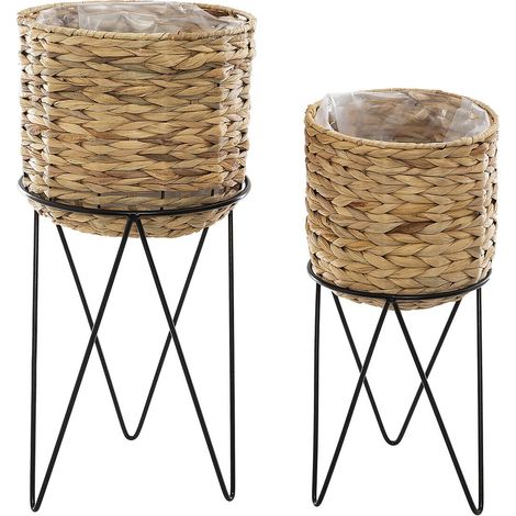 Set de 2 Pots de fleurs en Seagrass et support en métal Noir - Atmosphera