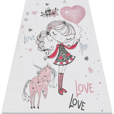 Tappeto lavabile BAMBINO 2644 Bambina, unicorno per bambini antiscivolo - bianca / rosa pink 120x170 cm