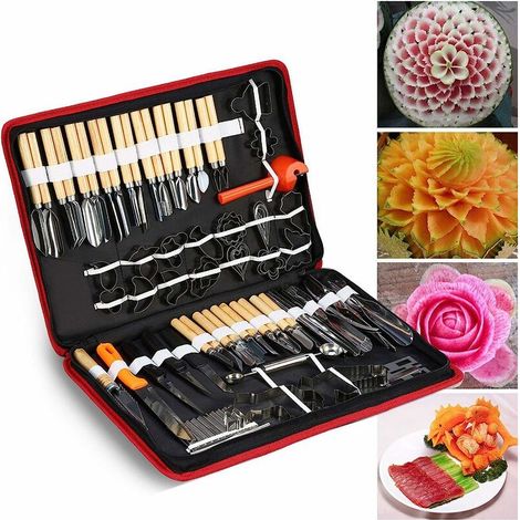 80 Pcs Kit D'Outils de Sculpture Culinaire, Kit D'Outils D'éPluchage de Sculpture Culinaire pour la Garniture de Fruits et LéGumes (1/5)