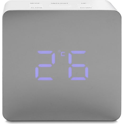 Horloge Miroir LED Moderne avec Alarme, Affichage 12/24h et Veilleuse Bleue - Fonction Snooze et Cadran Réfléchissant