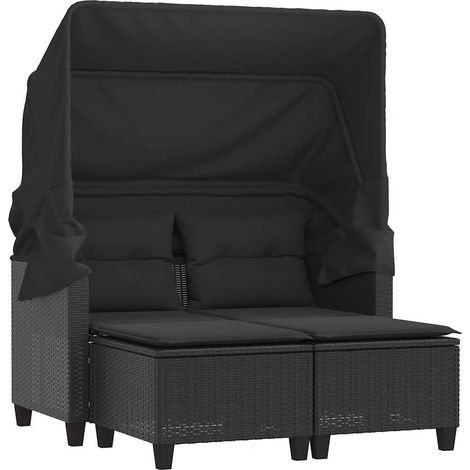 Maison Exclusive - Gartensofa 2-Sitzer mit Dach und Hockern Schwa