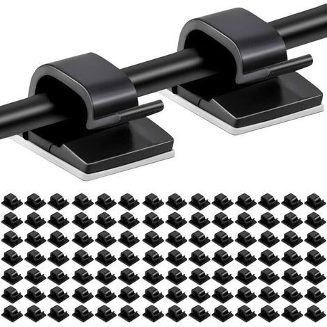 100pcs Clips Câbles Adhésifs Gestion de Câble Support Organiseur de Fils Électriques Plastique Organisateurs de Cordon de Câble Clip pour Fixer des Câbles noirs (1/5)