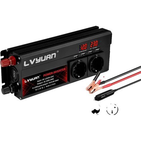Inversor, potencia nominal de 1300 W, pantalla LED, 2600 W, color negro. (1/2)