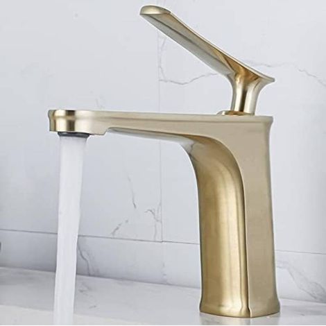 Brushed Gold Bathroom Faucet, Basin Faucet, Hot and Cold Bathroom Mixer Tap, Hot and Cold Sink Faucet (Color: Brushed Gold, Short) (1/5)