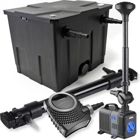 SunSun Komplettset: CBF-350 Teichfilter bis 12000 L Teichfilteranlage Durchlauffilter, NEO10000 Teichpumpe 10000l/h 80W, CUV-672 Teichklärer UVC Klärer mit 72W, CTP-5003 Springbrunnenpumpe 5000l/h 30W