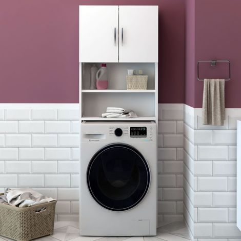 Armario cubre lavadora con puertas y estantes color blanco 64x180 cm - Waris (1/5)