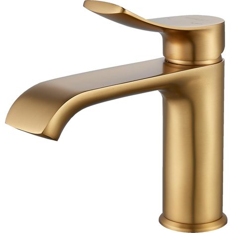 Robinet Lavabo Salle de Bain, Mitigeur Lavabo Mélangeur à Une Main, Sortie 87mm, Robinet Lave Main Adapté à Salle de Bain, WC d'Invités, Doré (1/5)