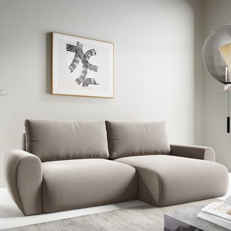 Sofá Cama con Chaise Longue Paullo, Almacenaje, Reversible, Reclinable, 253x153 cm Beige (1/5)