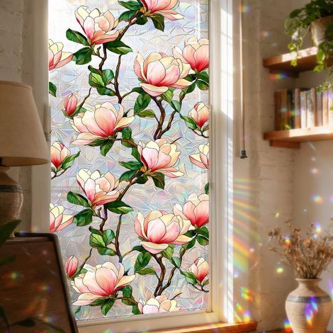 Film Occultant Fenêtre Lotus Film Fenetre Anti Regard, Brise Vue Convient Opaque Anti UV Non Adhesif pour Chambre Salon Salle De Bain 45X100Cm (1/3)
