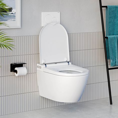 BERNSTEIN - Pack WC japonais 540 PRO + Bâti-support Geberit, Toilettes suspendu lavant + Télécommande - 40x59x42cm - Plaque Blanc Brillant