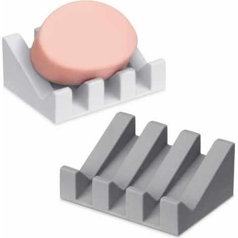 Porte-savon en silicone - Lot de 2 avec égouttoir - Pour salle de bain/douche, cuisine, voyage Garde le savon au sec (1/5)