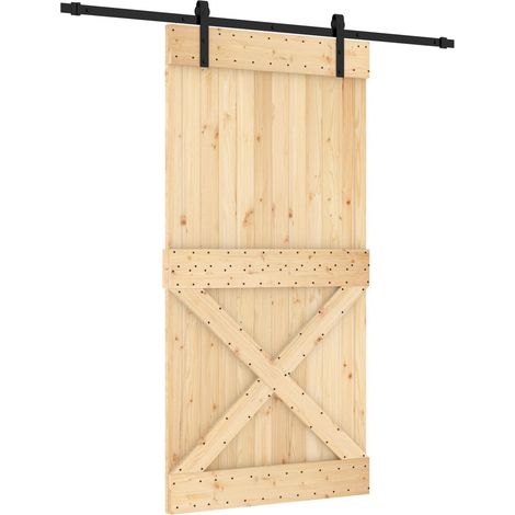 Schiebetür Natürlich und Schwarz 100 x 210 cm Massivkiefer vidaXL (1/5)