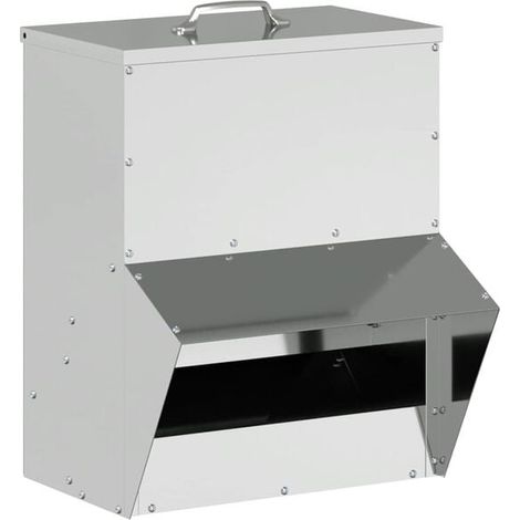 Mangeoire argentée pour poulets, dimensions : 20 x 25 x 35 cm, en acier galvanisé.
