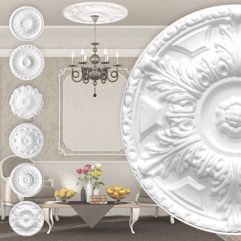 Marbet Design Stuckrosette aus EPS Styropor, weiß - Deckenrosette Stuck Wanddeko Wohnzimmer: R-02 - Ø 40cm