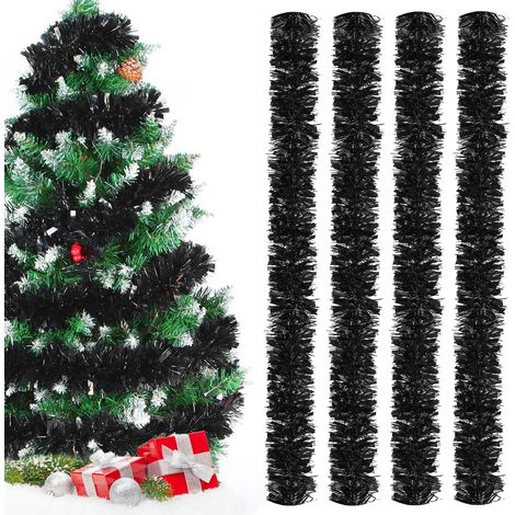 Guirlande de Noël Tinsel,4 Pièces 2M Guirlandes Noel,Guirlande Sapin Noel Decoration pour Sapin, Décoration, Fête, Murs, Fenêtres,Noires (1/5)