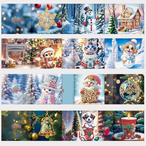 Diamant Malerei Grußkarten Set Weihnachten, 5D DIY Bastelset mit Strass (1/4)