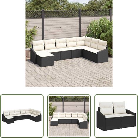 vidaXL Jardin - Ensemble de Canapés avec coussin 8 pcs Noir polyrotin (1/5)