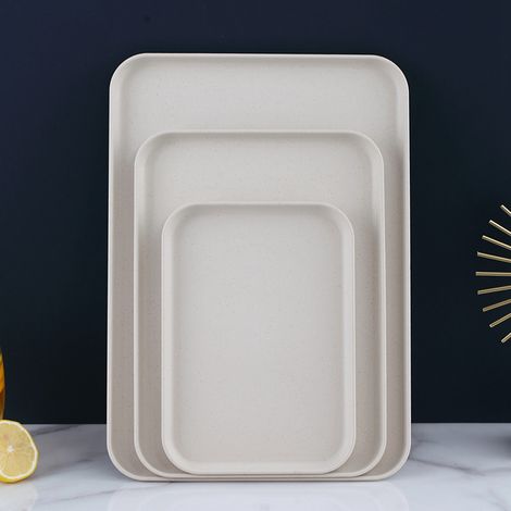 Plateau nordique rectangulaire en plastique beige 38x27cm, plateau à thé pour salon, café, restaurant, crèche, lot de vente en gros pour barbecue et desserts. (1/4)