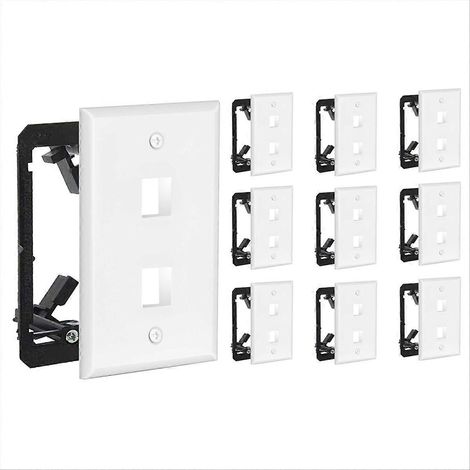 Plaque murale 2 ports, lot de 10, avec supports de montage basse tension, pour RJ45, Ethernet et autres connecteurs Keystone. (1/4)