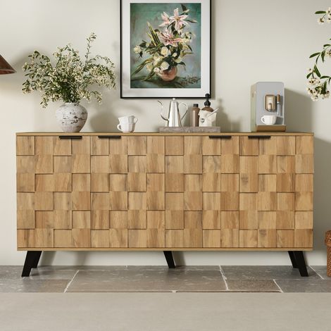 Aparador 160.5x35.5x78 cm color madera en tablero de partículas con 4 puertas y estantes ajustables (1/5)