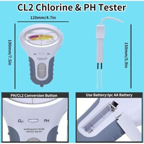CL2 Chlor- und pH-Tester, multifunktionales digitales LCD-Testgerät, Chlorpegelmesser mit Sonde, für Schwimmbäder und Whirlpools (1/4)