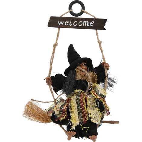 Décoration d'Halloween pour bar, maison ou jardin, pendentif de sorcière rétro avec chapeau noir, accessoire de maison hantée (1/5)