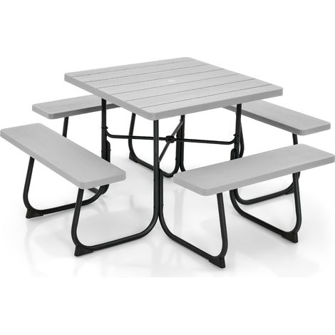 Conjunto de mesa de picnic con 4 bancos integrados 170 x 170 x 76 cm ambiente acogedor uso exterior HDPE gris 200011987