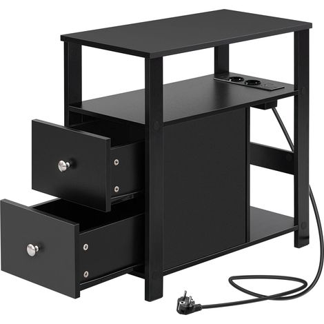 Mesa auxiliar estrecha negra con enchufe y almacenamiento 60 x 30 x 35 cm (1/5)