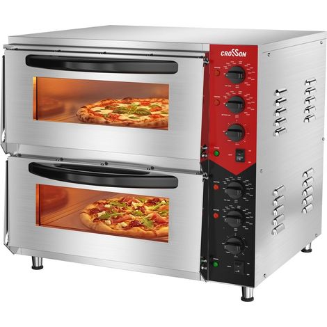 Four Pizza Electrique Double avec 50 50CM Pierre de Cuisson,Température jusqu’à 350℃,Minuterie 30 Min pour Intérieur,Restaurant,Cuisine,6000W