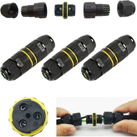 Connecteur Étanche Boîte/ 3 pcs IP68 Connecteur de câble étanche/Connecteur de gaine externe/de câble max Ø10 mm/Aux Intempéries Câble de Raccordement Extérieur Douille (3 Pôles) (1/5)